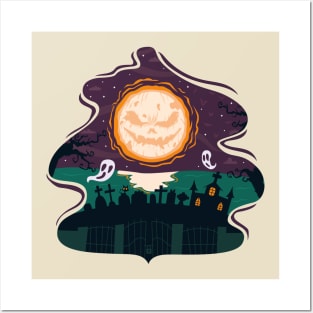 Smiling pumpkin moon Posters and Art